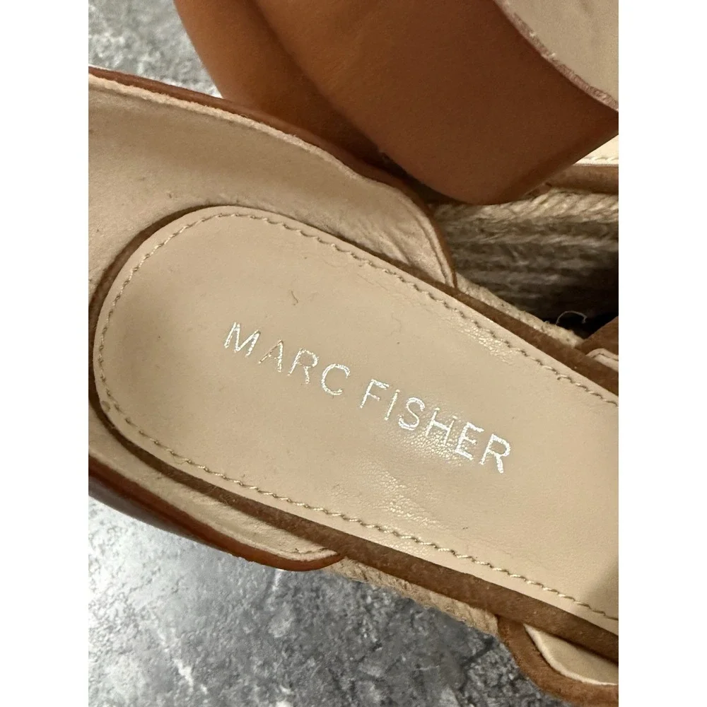 Marc Fisher Cala Platform Leather Suede Wedge Espadrille Sandal Y2K Chunky 5M